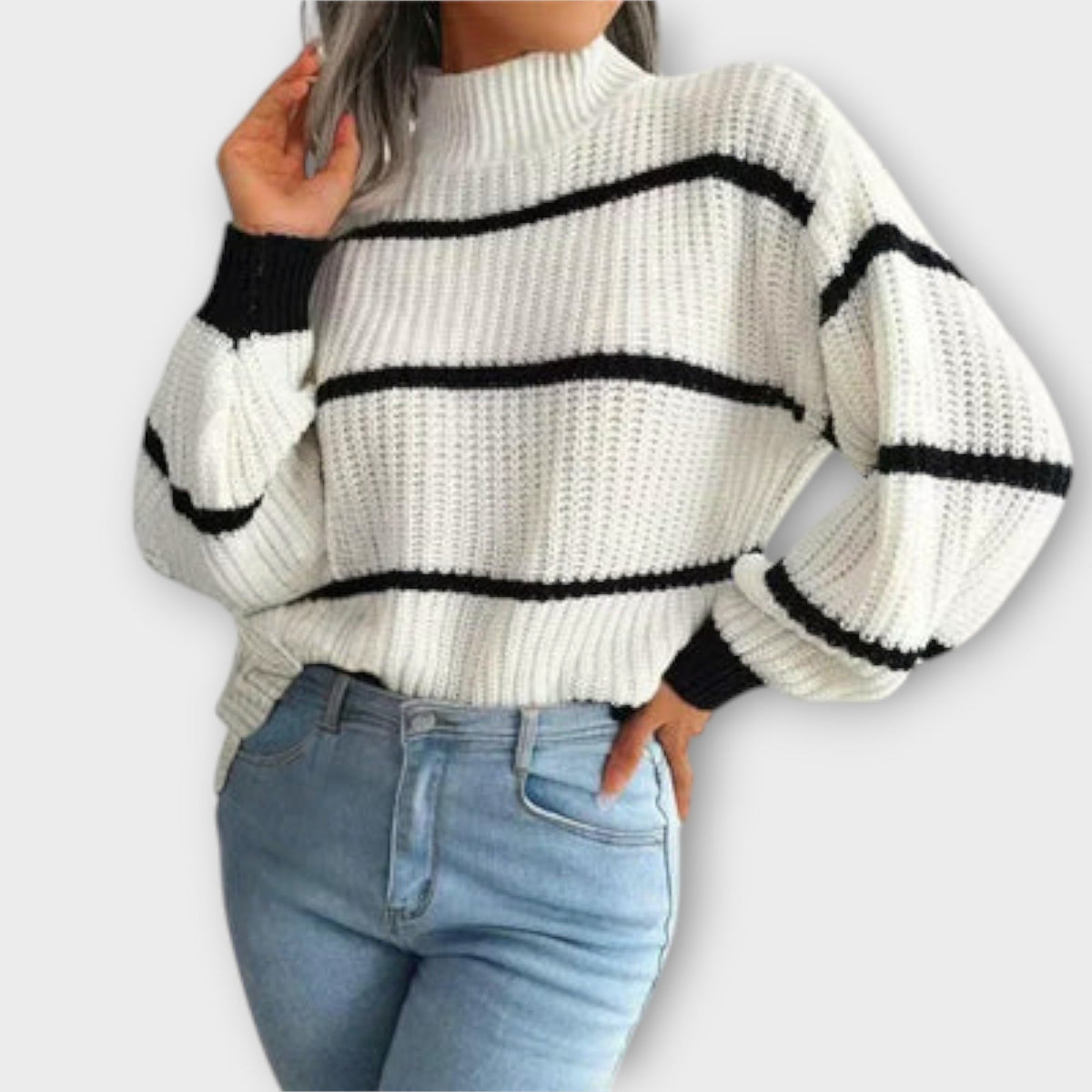 Jersey de Cuello Alto a Rayas para Mujer – Verde