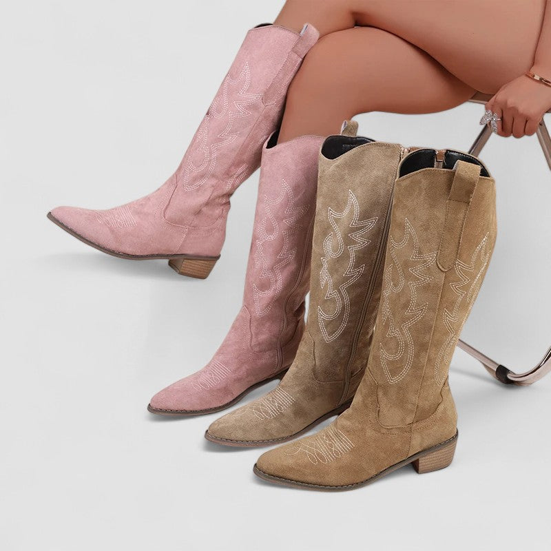 Bota Alta Bordada para Mujer – Caqui