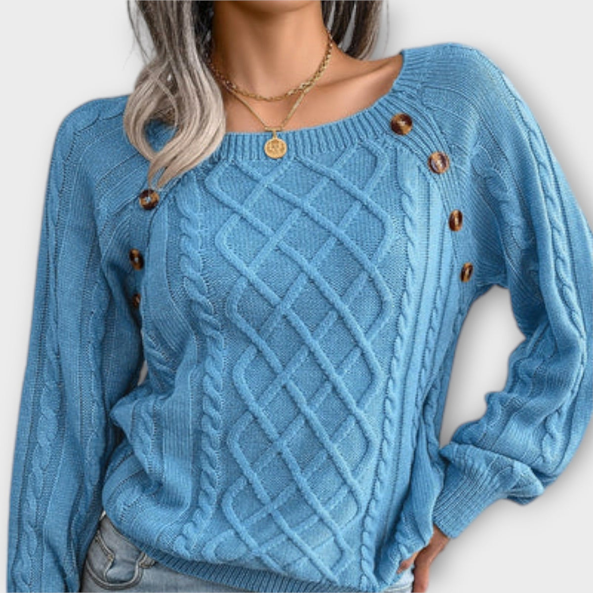 Jersey con Botones y Trenzas para Mujer – Gris Oscuro
