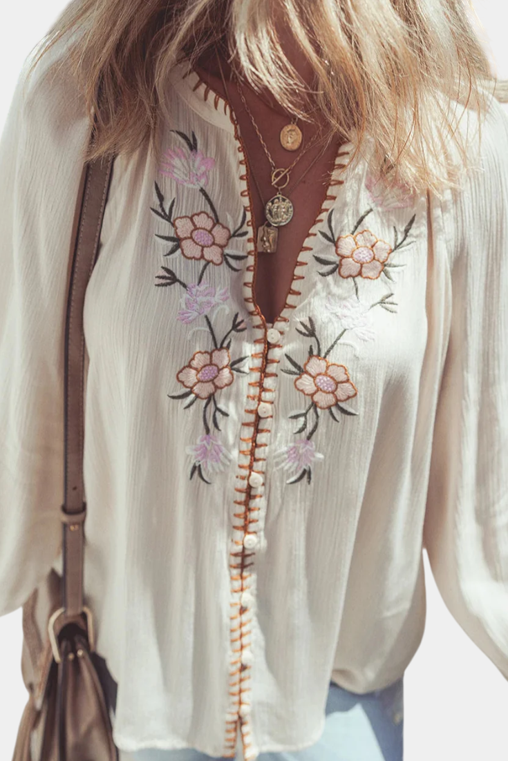 Blusa Fluida con Bordado Étnico para Mujer