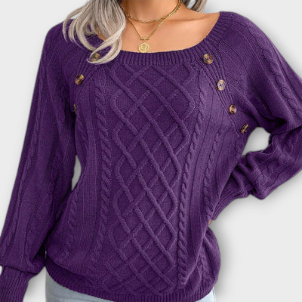 Jersey con Botones y Trenzas para Mujer – Gris Oscuro