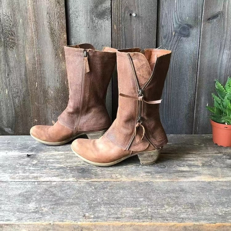 Botas Altas con Cremallera Lateral para Mujer – Marrón