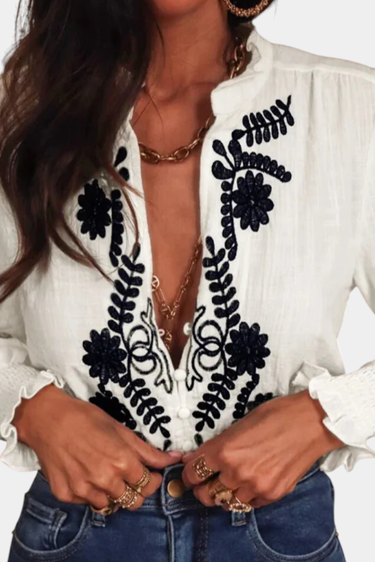 Blusa de Algodón con Bordado Floral para Mujer