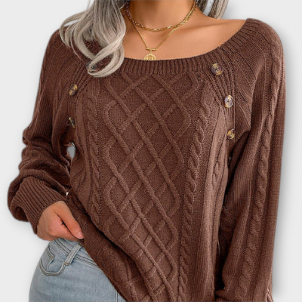 Jersey con Botones y Trenzas para Mujer – Gris Oscuro