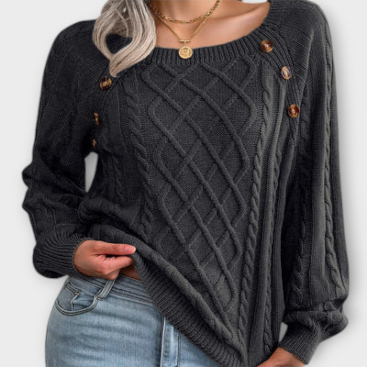 Jersey con Botones y Trenzas para Mujer – Gris Oscuro