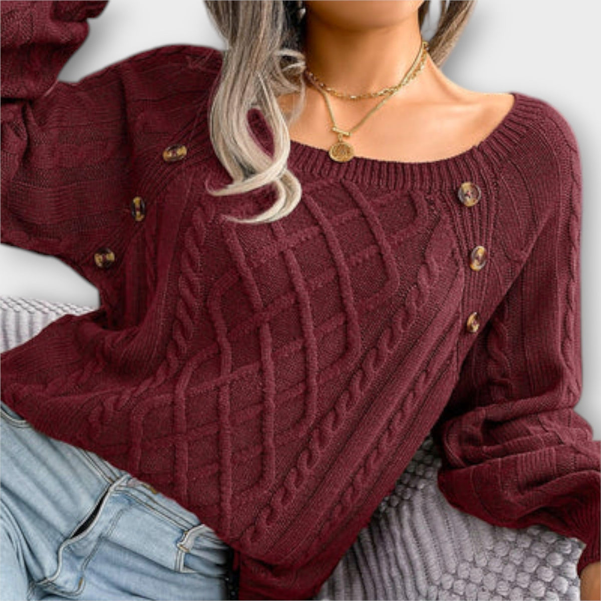 Jersey con Botones y Trenzas para Mujer – Gris Oscuro