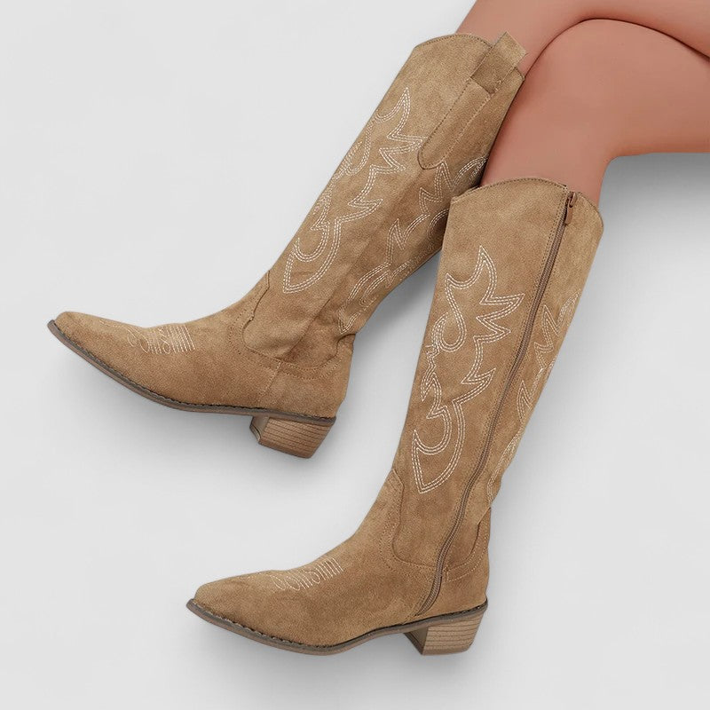 Bota Alta Bordada para Mujer – Caqui