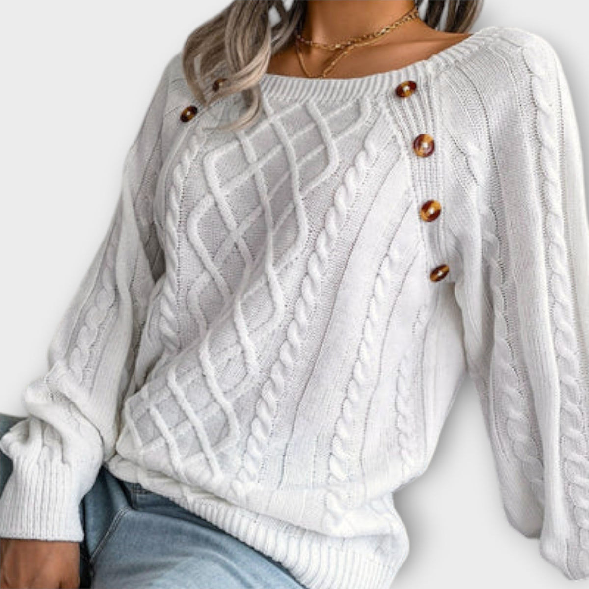 Jersey con Botones y Trenzas para Mujer – Gris Oscuro