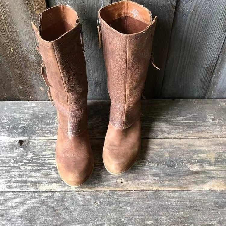 Botas Altas con Cremallera Lateral para Mujer – Marrón