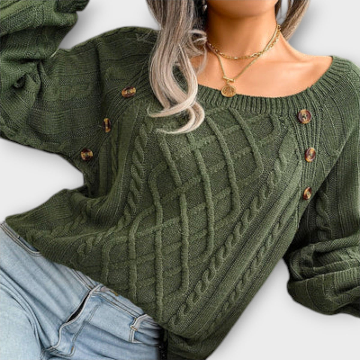 Jersey con Botones y Trenzas para Mujer – Gris Oscuro