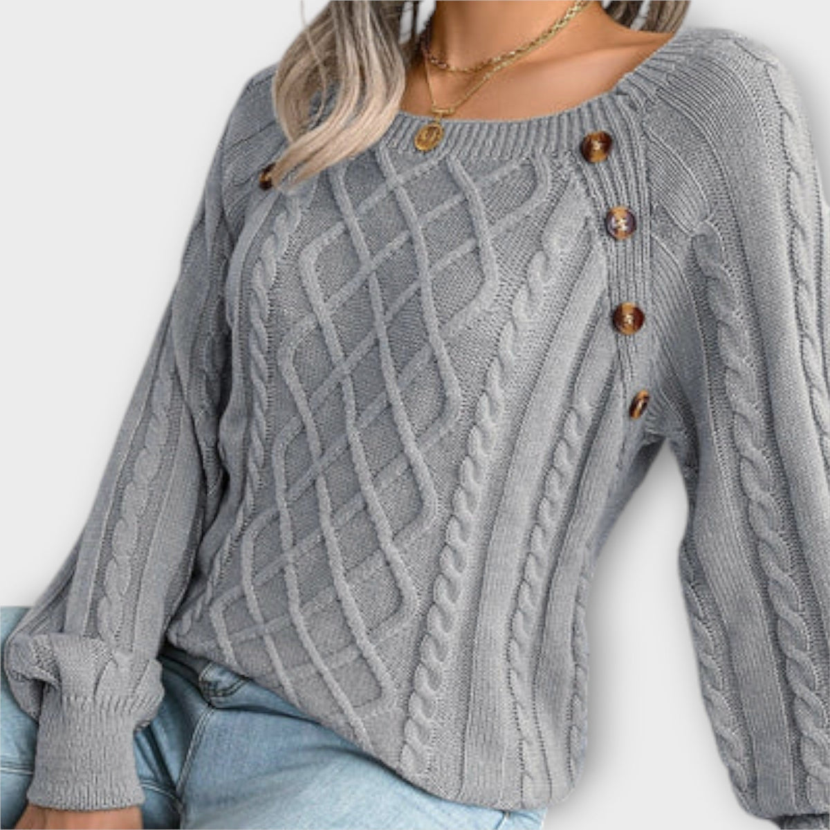 Jersey con Botones y Trenzas para Mujer – Gris Oscuro