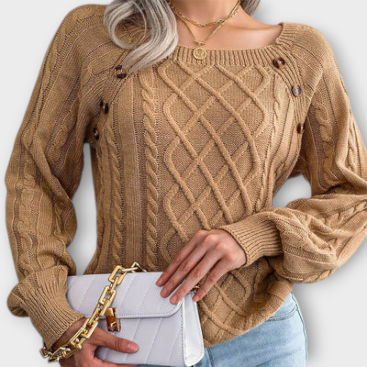 Jersey con Botones y Trenzas para Mujer – Gris Oscuro