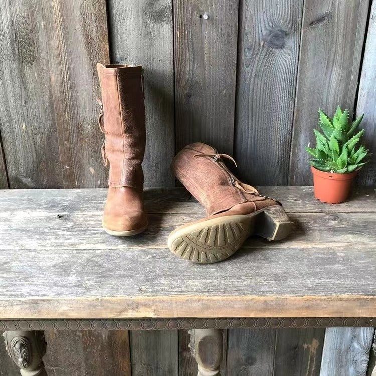 Botas Altas con Cremallera Lateral para Mujer – Marrón