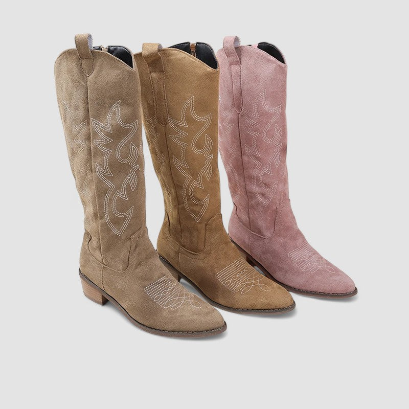 Bota Alta Bordada para Mujer – Caqui