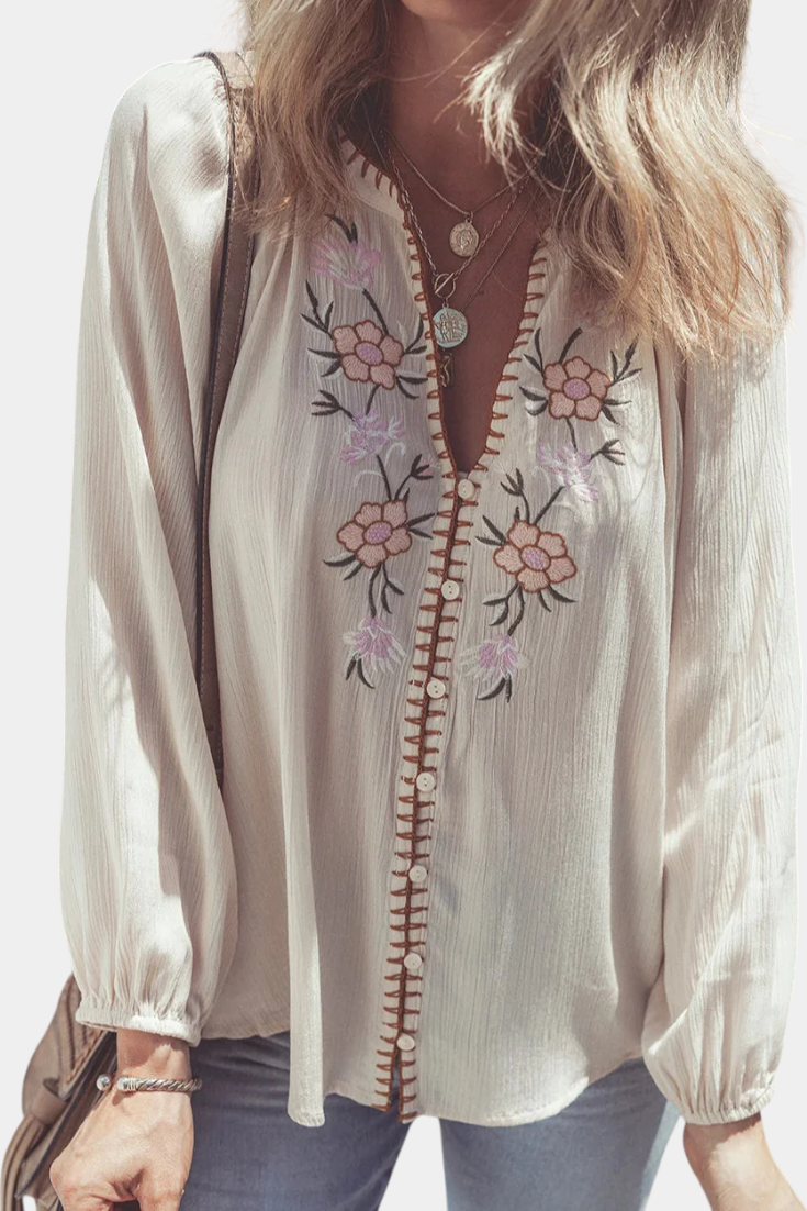 Blusa Fluida con Bordado Étnico para Mujer