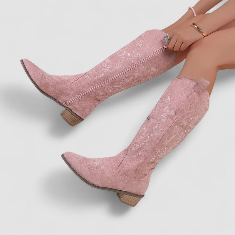 Bota Alta Bordada para Mujer – Caqui