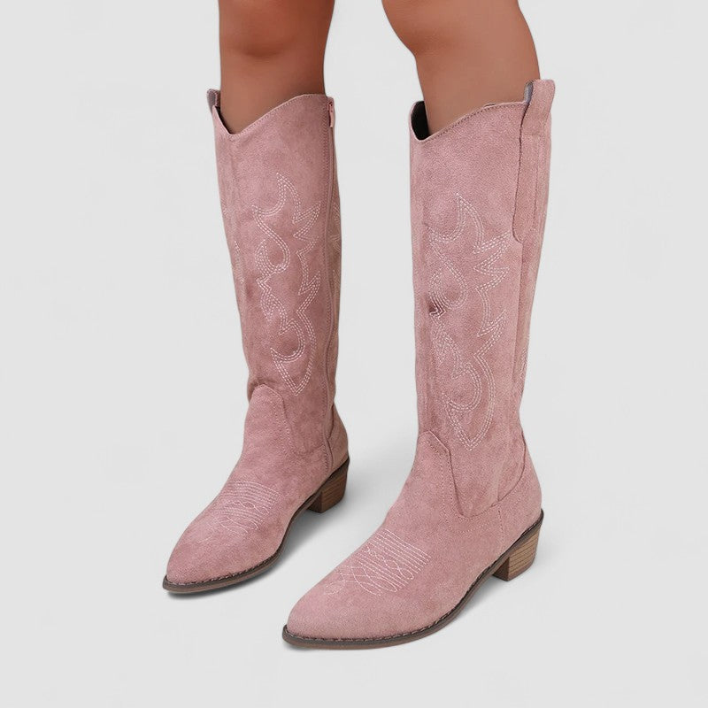 Bota Alta Bordada para Mujer – Caqui