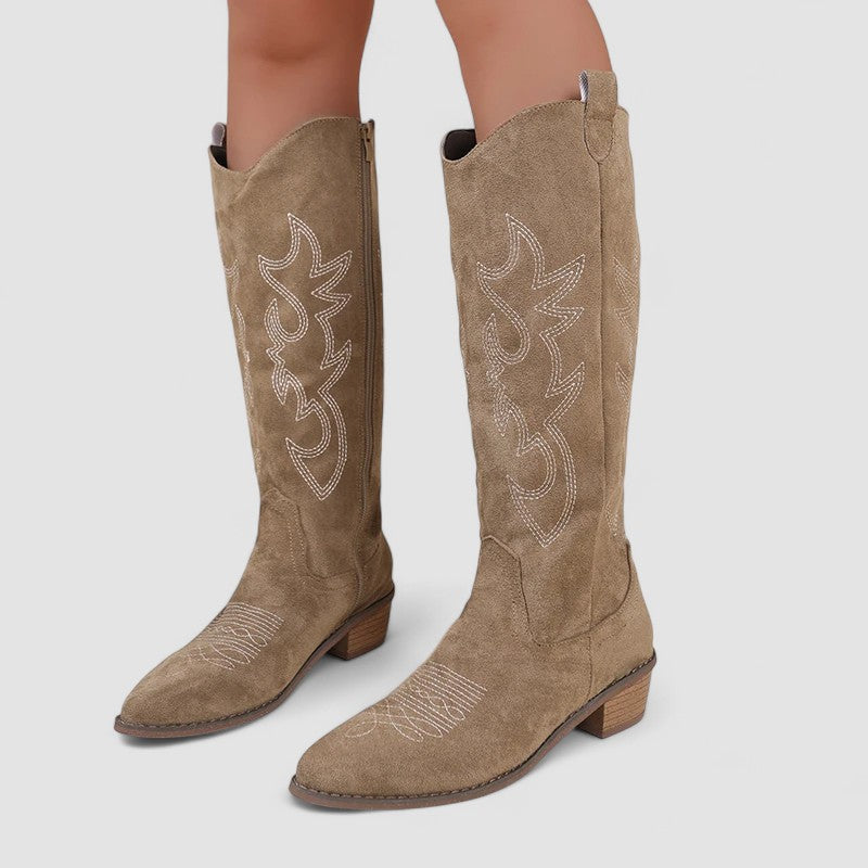 Bota Alta Bordada para Mujer – Caqui
