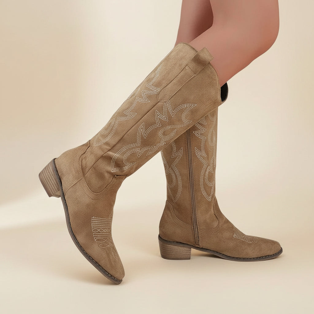 Bota Alta Bordada para Mujer – Caqui