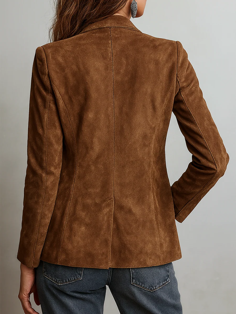 Blazer Vintage Marrón con Costuras en Contraste para Mujer