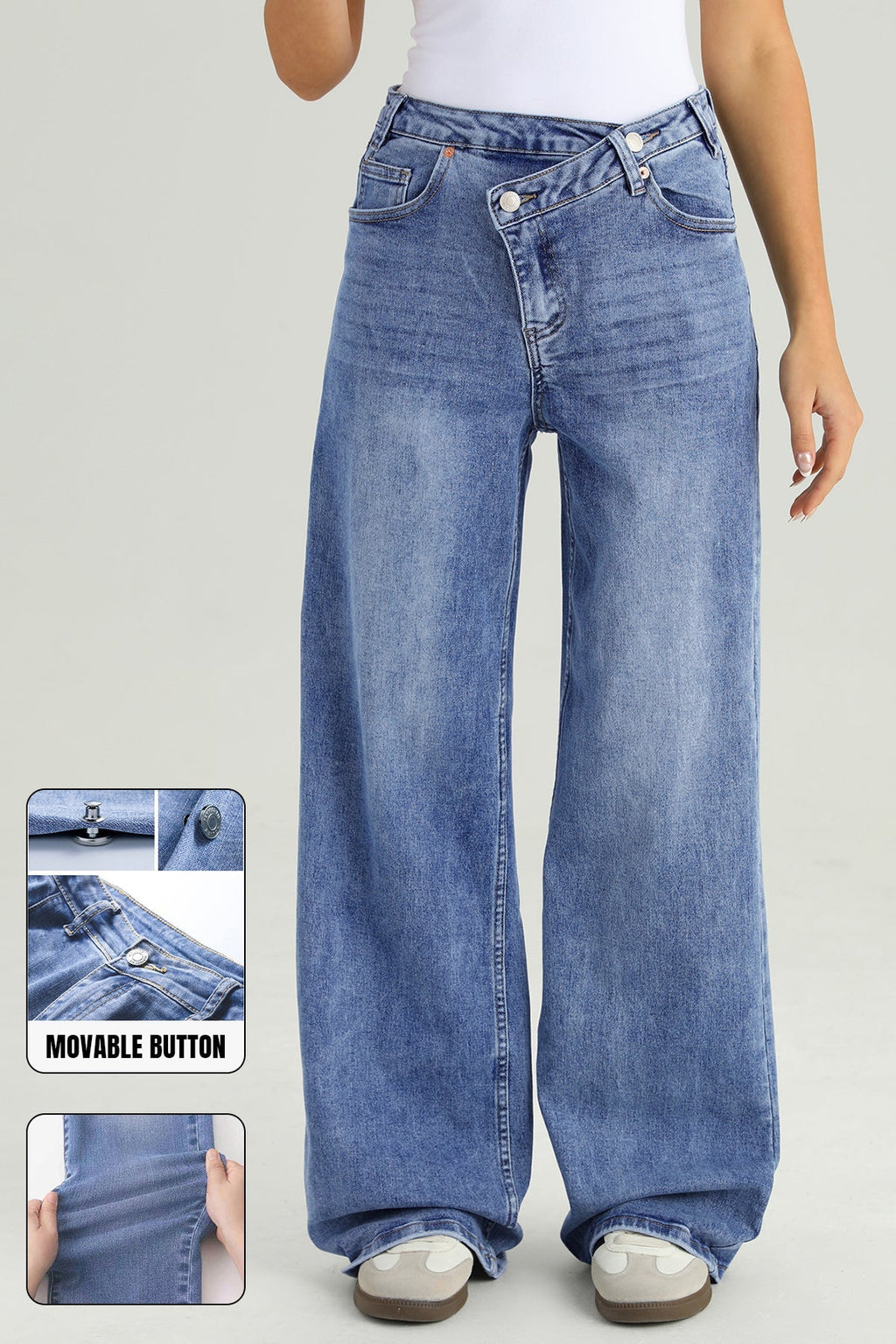 Vaqueros de Talle Alto y Pierna Ancha para Mujer – Multibolsillos
