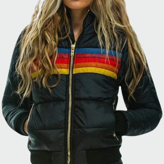 Chaqueta Acolchada Impermeable para Mujer – Estampado Multicolor