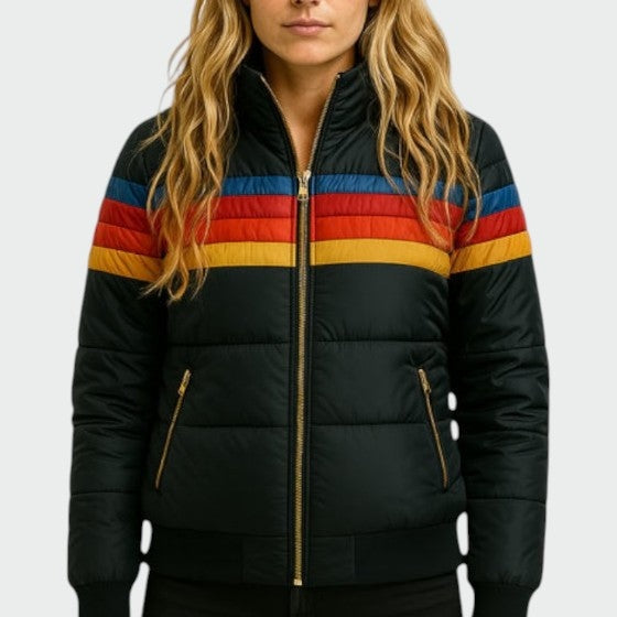 Chaqueta Acolchada Impermeable para Mujer – Estampado Multicolor