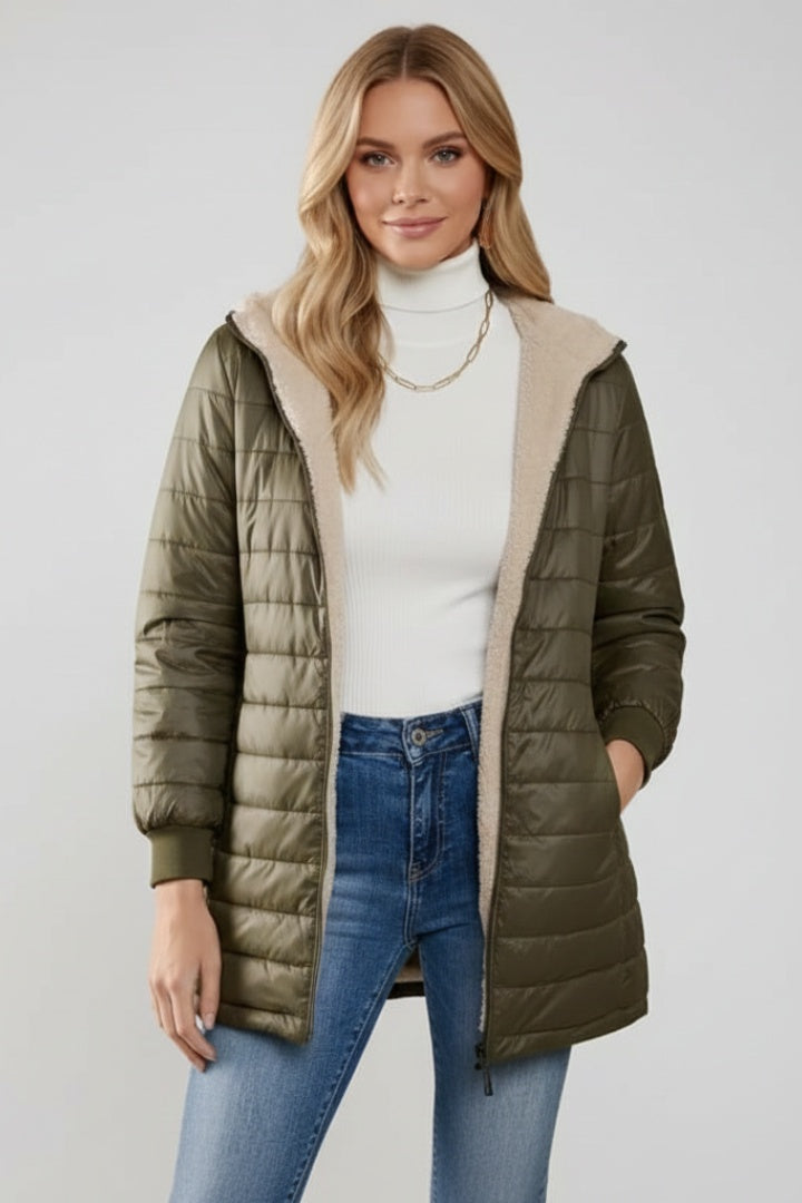 Chaquetón Acolchado Largo para Mujer – Forro Sherpa