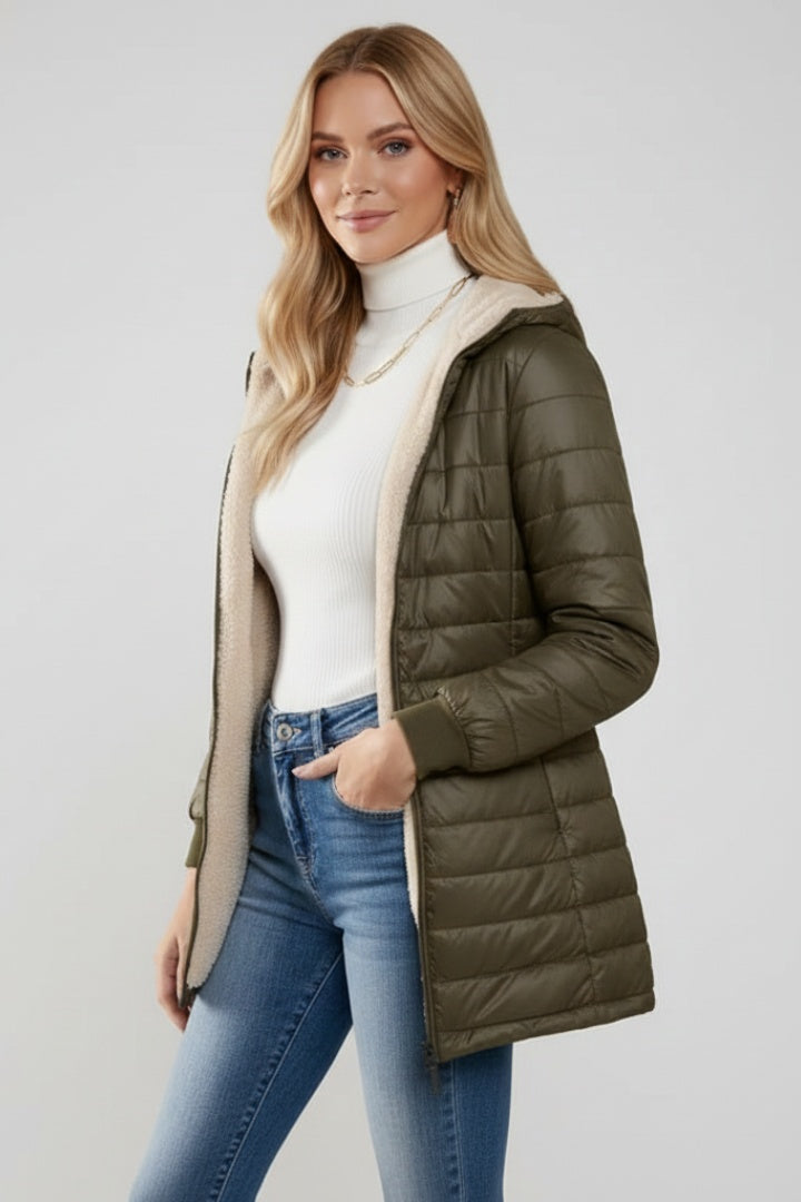 Chaquetón Acolchado Largo para Mujer – Forro Sherpa
