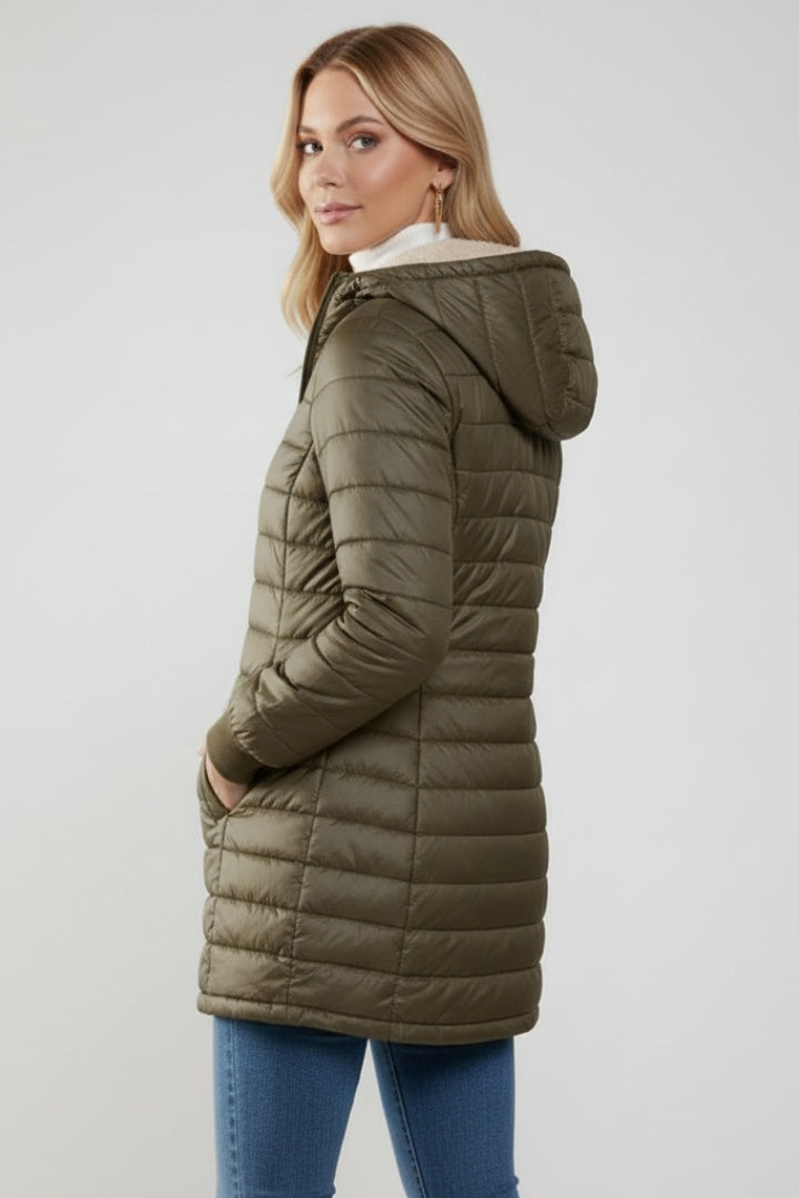 Chaquetón Acolchado Largo para Mujer – Forro Sherpa
