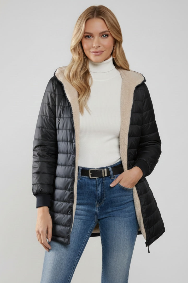 Chaquetón Acolchado Largo para Mujer – Forro Sherpa