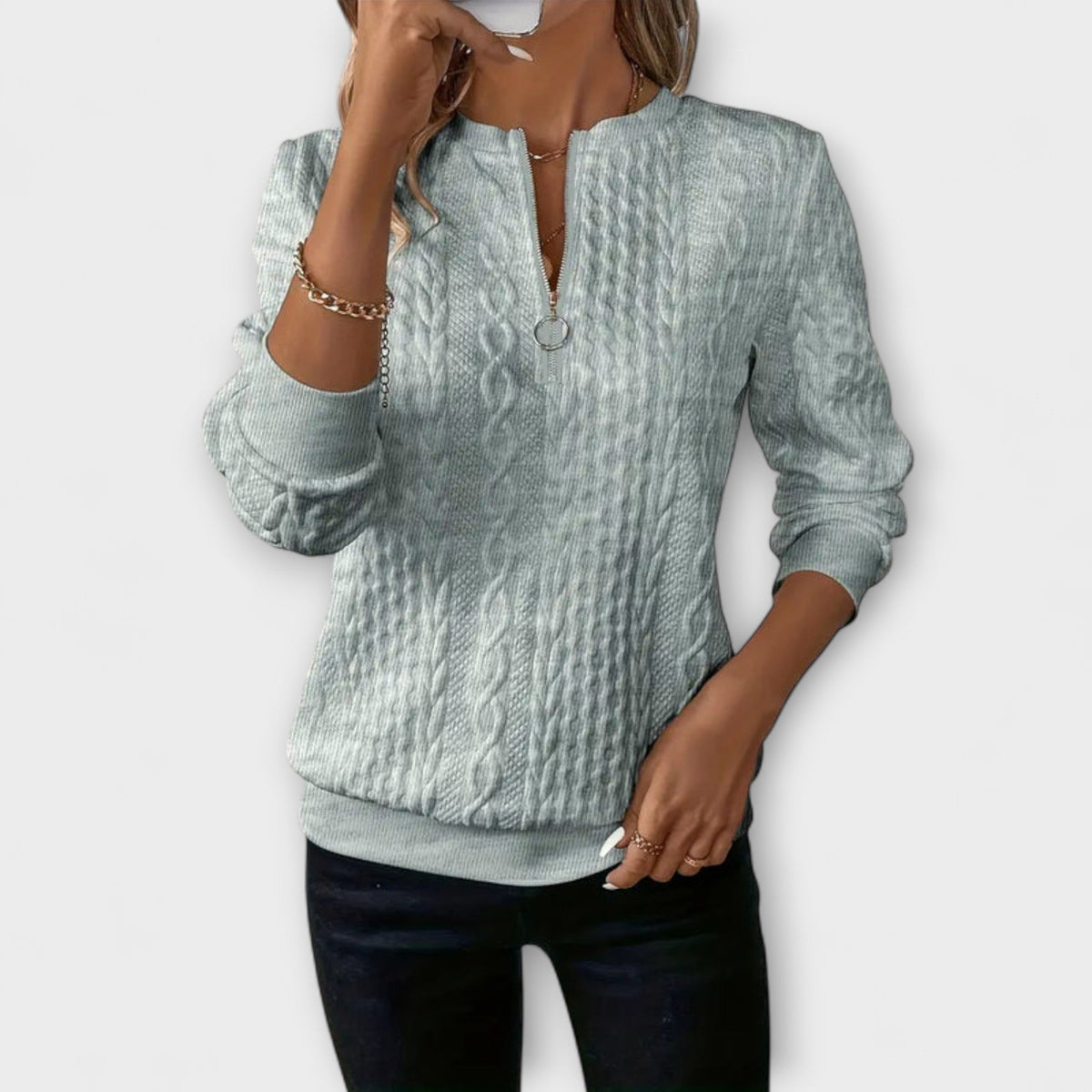 Jersey de Punto con Relieve para Mujer – Blanco