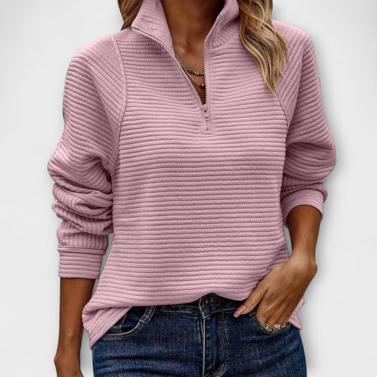 Jersey de Media Cremallera para Mujer – Rosa