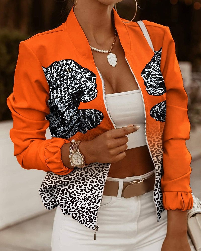 Chaqueta Bomber con Estampado Floral para Mujer – Cremallera