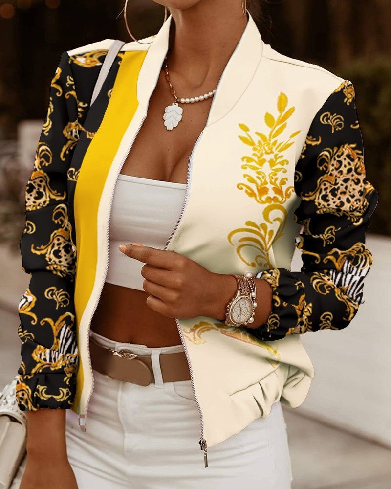 Chaqueta Bomber con Estampado Floral para Mujer – Cremallera