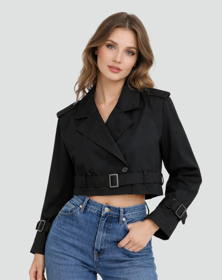 Trench Corto para Mujer – Cinturón y Doble Botonadura