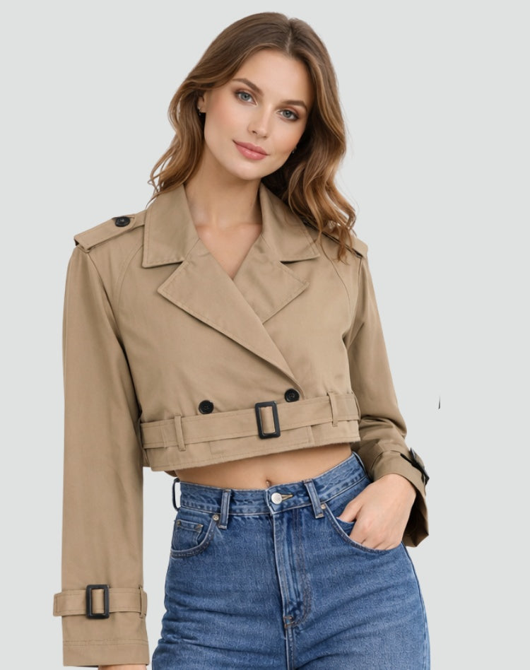 Trench Corto para Mujer – Cinturón y Doble Botonadura
