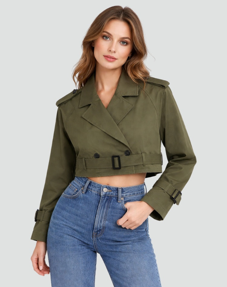 Trench Corto para Mujer – Cinturón y Doble Botonadura