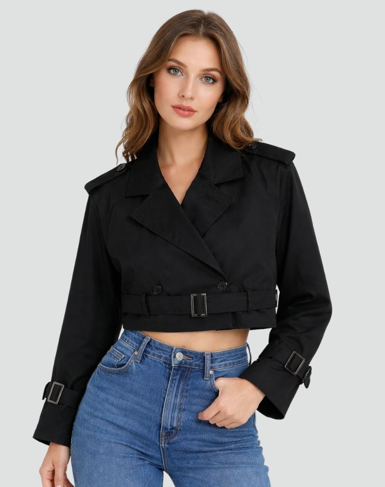 Trench Corto para Mujer – Cinturón y Doble Botonadura