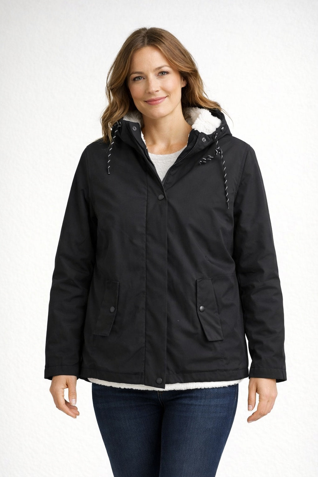 Chaqueta Impermeable con Forro Borreguito para Mujer – Con Capucha