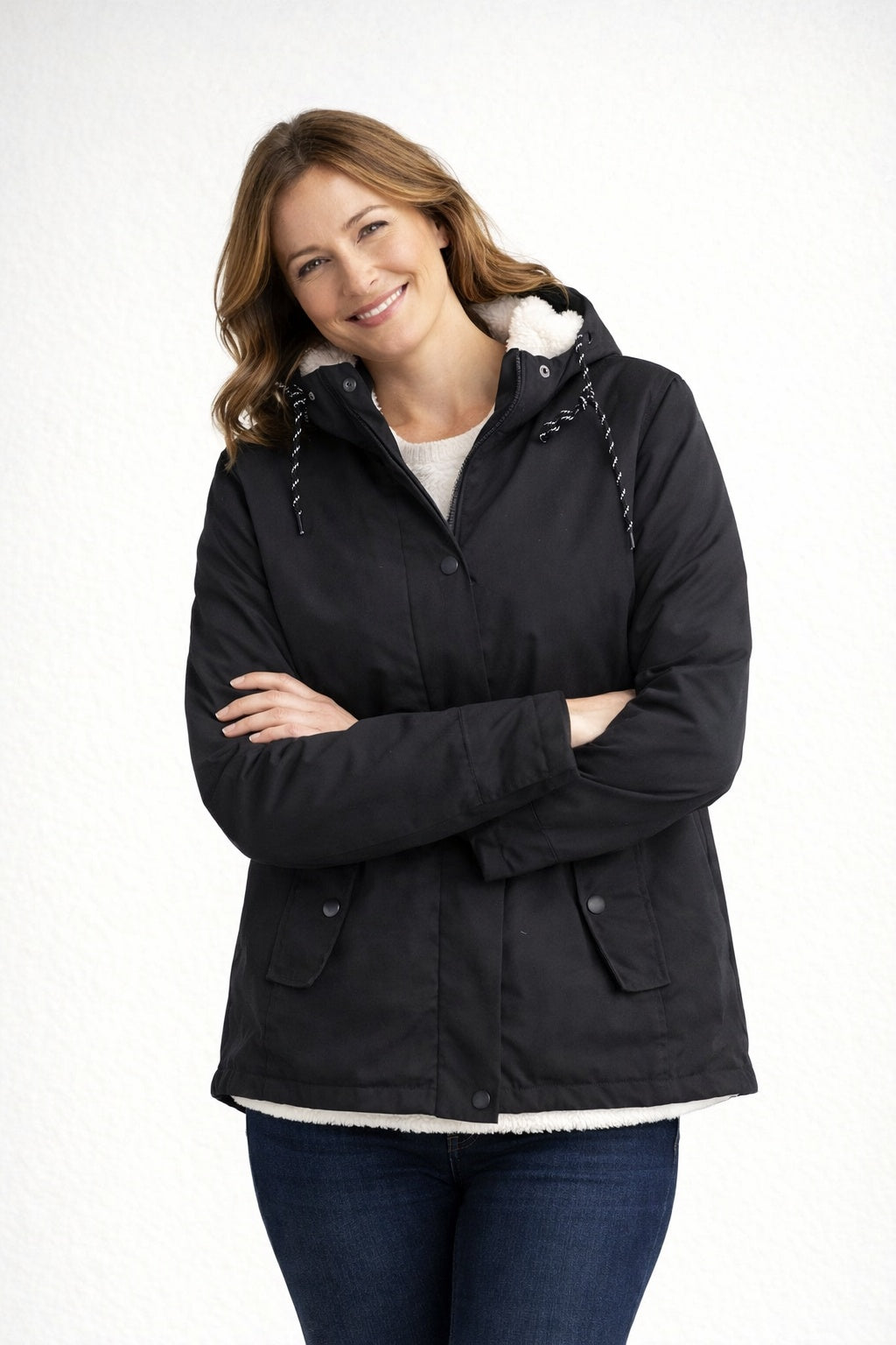 Chaqueta Impermeable con Forro Borreguito para Mujer – Con Capucha