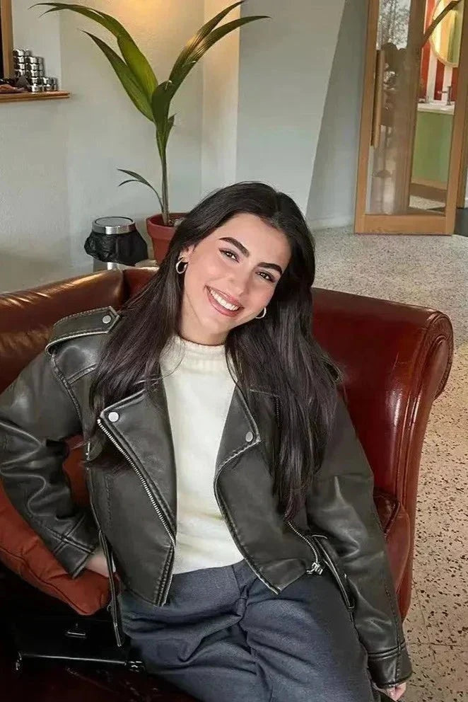 Chaqueta Motera de Polipiel Corta para Mujer – Con Cinturón