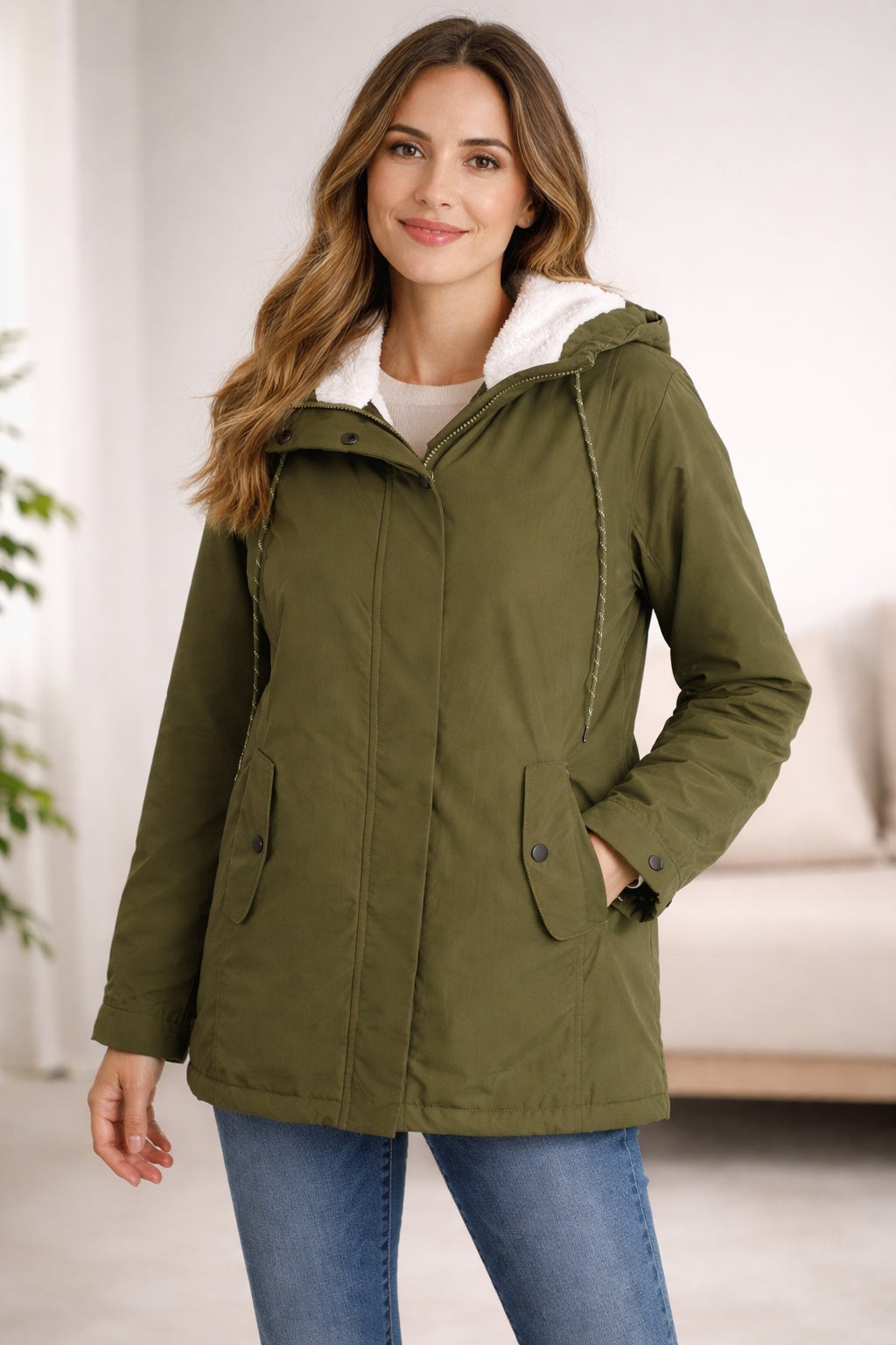 Parka Impermeable para Mujer – Capucha Forrada de Borreguito