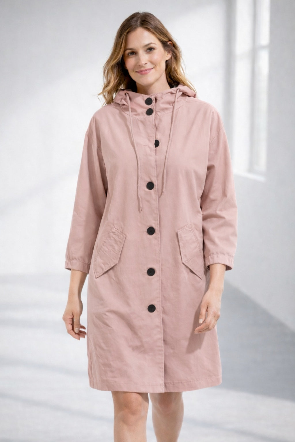 Chaqueta Larga con Capucha para Mujer – Manga 3/4