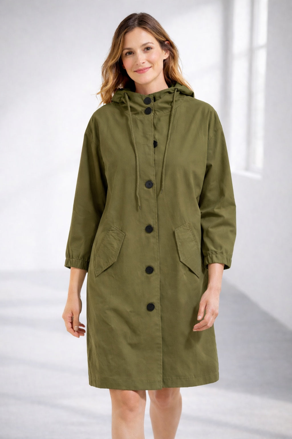 Chaqueta Larga con Capucha para Mujer – Manga 3/4