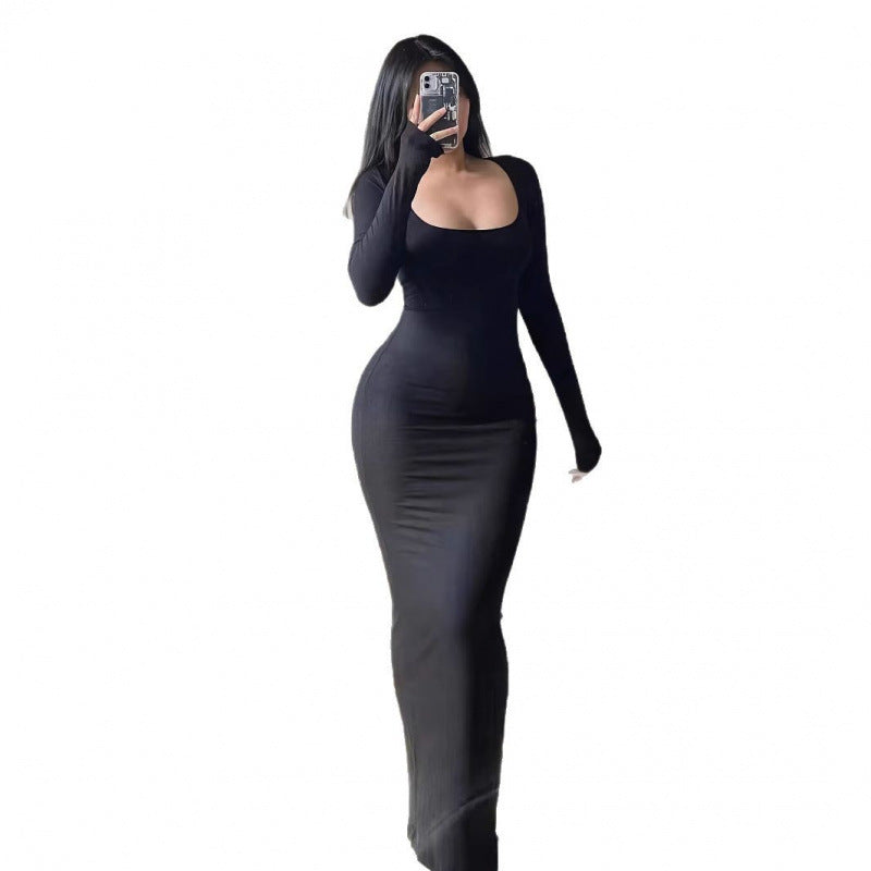 Vestido Largo Sirena para Mujer – Escote Cuadrado y Manga Larga