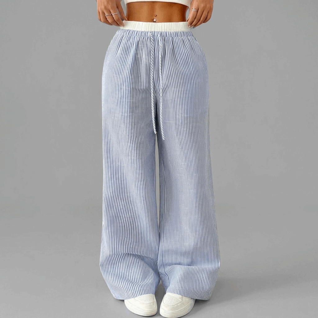 Pantalón Ancho de Rayas Finas para Mujer