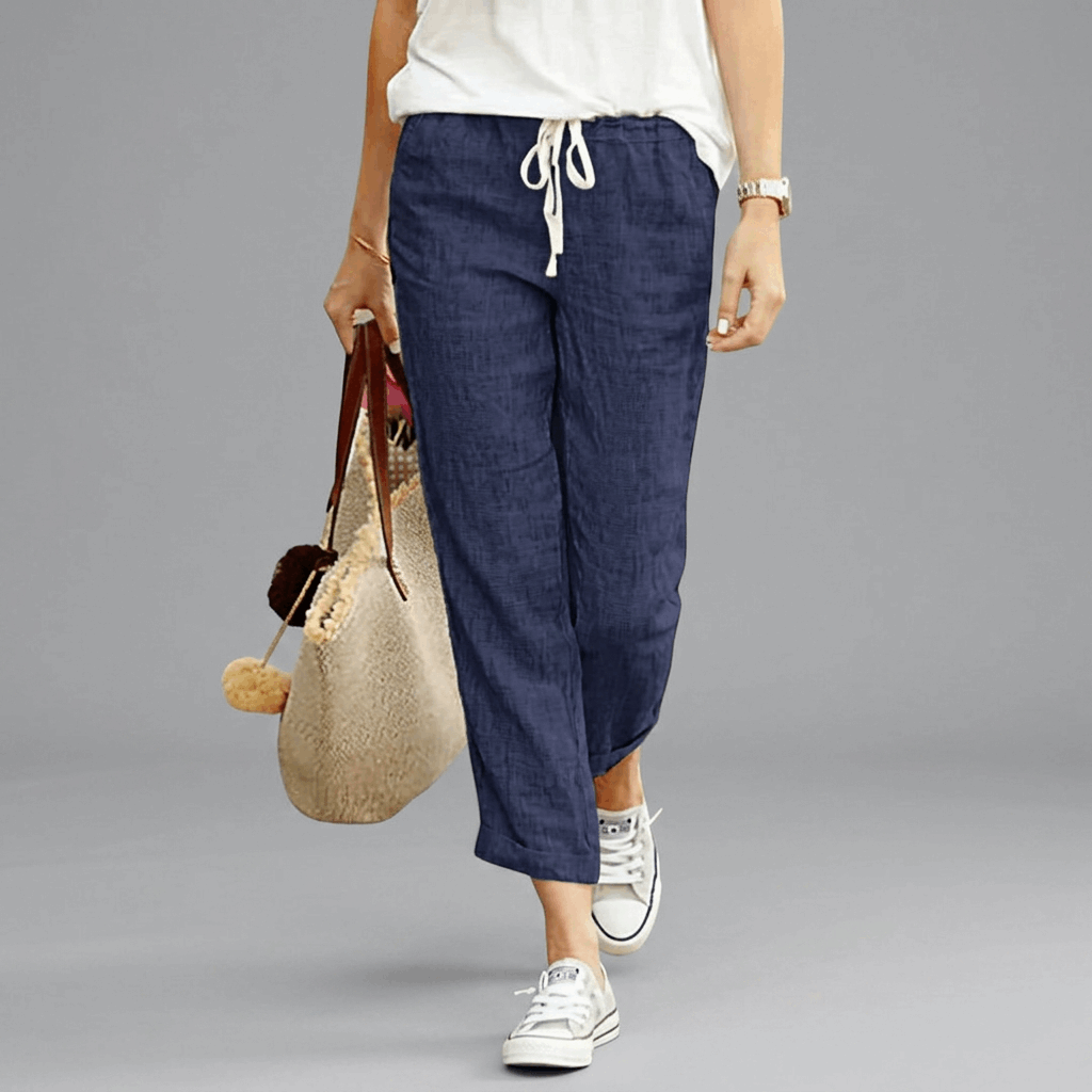 Pantalón de Algodón de Pierna Ancha para Mujer – Cintura Ajustable