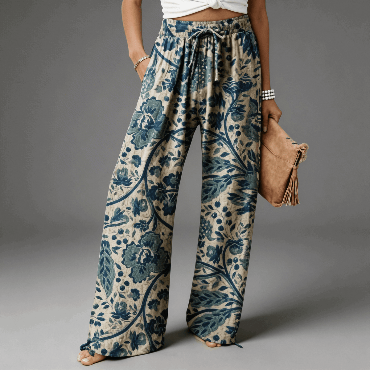 Pantalón Fluido con Estampado Floral para Mujer – Pierna Ancha