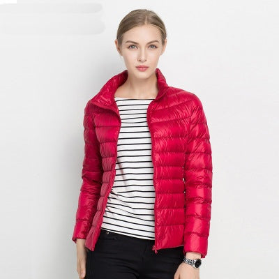Chaqueta de Plumas Ligera para Mujer – Cuello Alto Ajustada